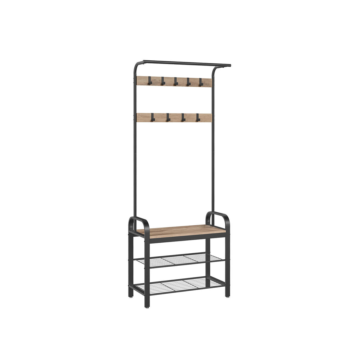 Coat Rack with 9 Removable Hooks 34 x 72 x 183 cm Camel Brown and Ink Black