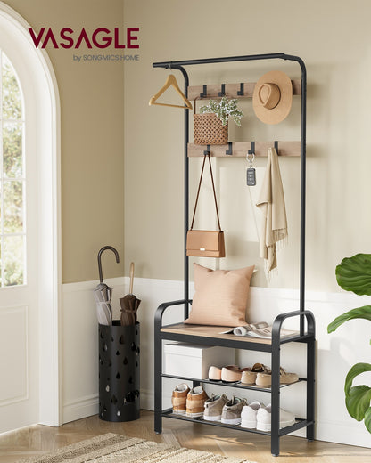 Coat Rack with 9 Removable Hooks 34 x 72 x 183 cm Camel Brown and Ink Black - image 2