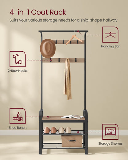 Coat Rack with 9 Removable Hooks 34 x 72 x 183 cm Camel Brown and Ink Black - image 3