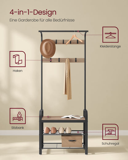 Coat Rack with 9 Removable Hooks 34 x 72 x 183 cm Camel Brown and Ink Black