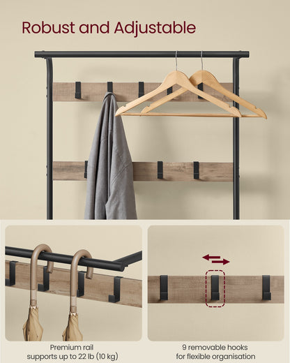 Coat Rack with 9 Removable Hooks 34 x 72 x 183 cm Camel Brown and Ink Black - image 4