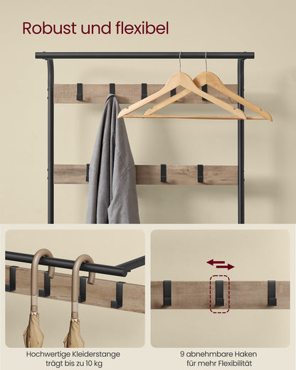 Coat Rack with 9 Removable Hooks 34 x 72 x 183 cm Camel Brown and Ink Black