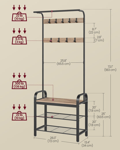 Coat Rack with 9 Removable Hooks 34 x 72 x 183 cm Camel Brown and Ink Black - image 6