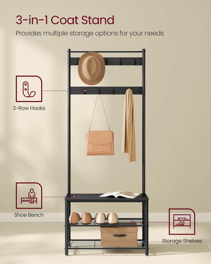 Coat Rack, Hall Tree with Shoe Storage Bench