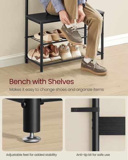 Coat Rack, Hall Tree with Shoe Storage Bench
