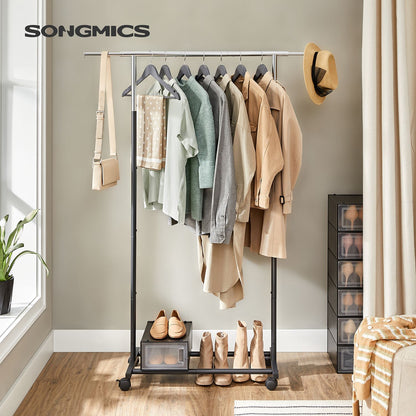 Adjustable Clothes Rack with Wheels — Silver and Black