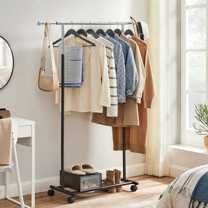 Adjustable Clothes Rack with Wheels — Silver and Black