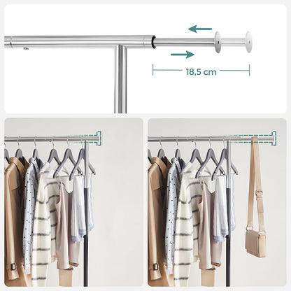 Adjustable Clothes Rack with Wheels — Silver and Black
