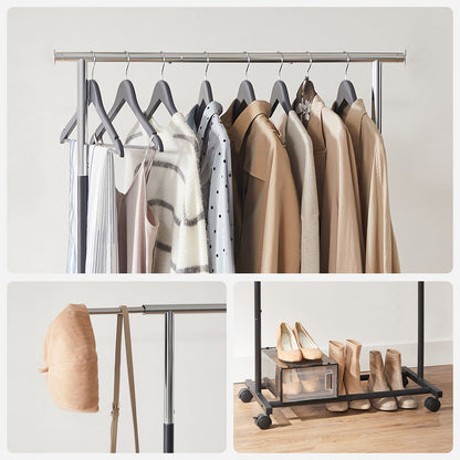 Adjustable Clothes Rack with Wheels — Silver and Black