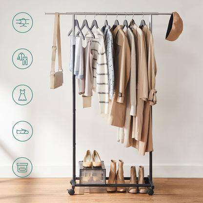 Adjustable Clothes Rack with Wheels — Silver and Black