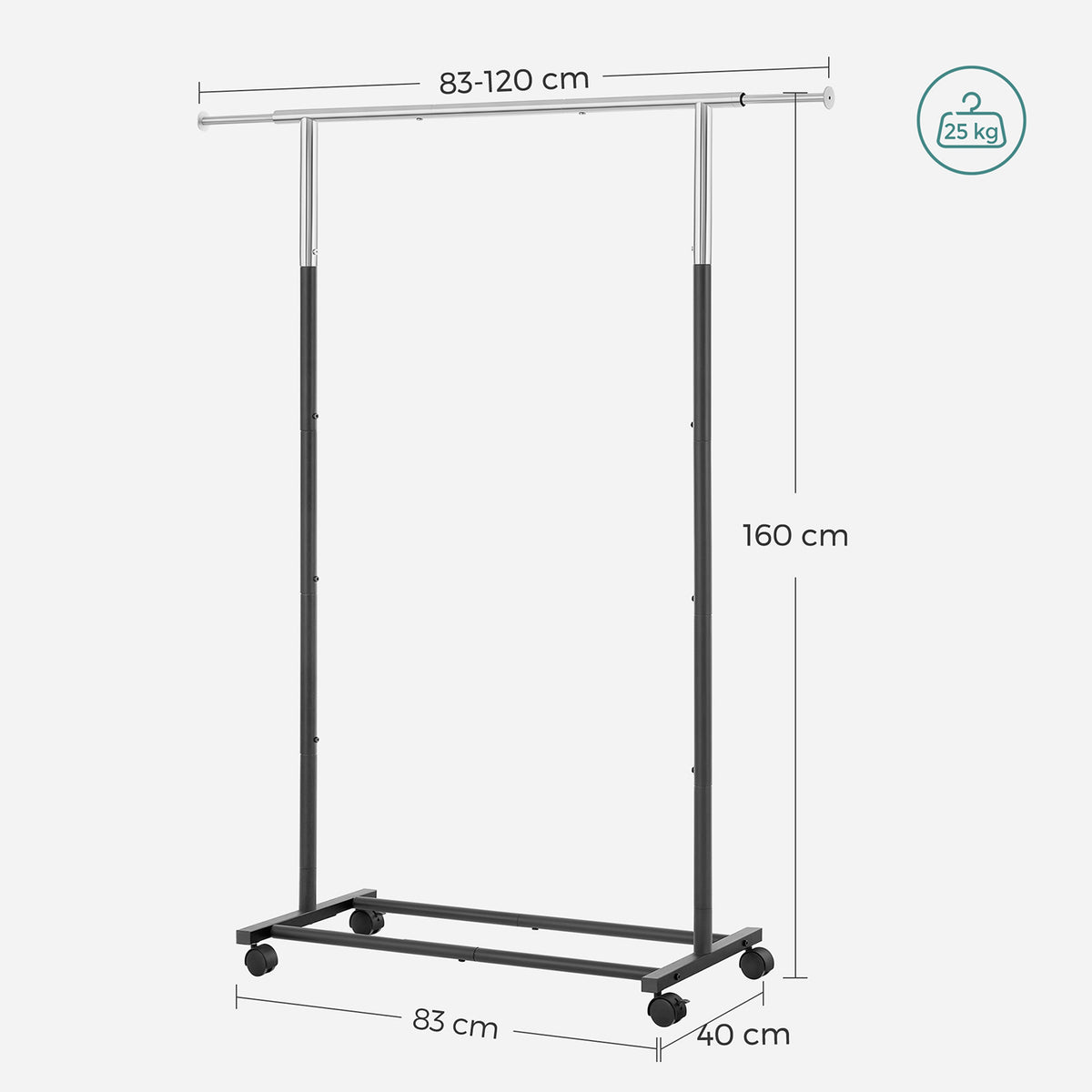 Adjustable Clothes Rack with Wheels — Silver and Black