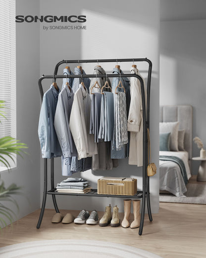 Double Rod Clothes Rack with Shelves