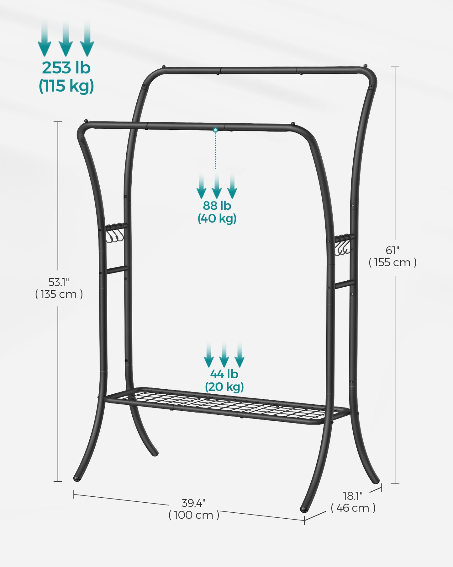 Double Rod Clothes Rack with Shelves