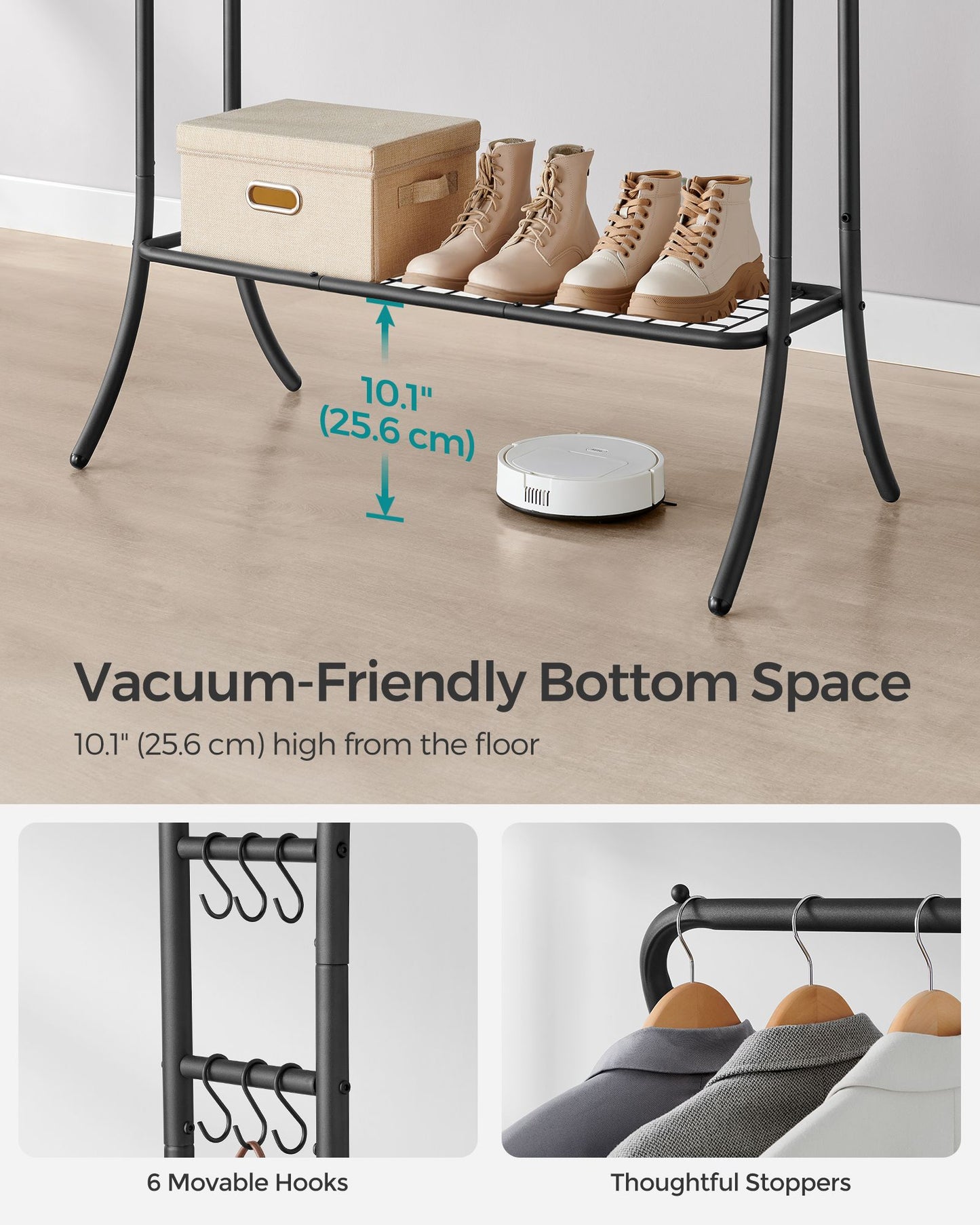 Double Rod Clothes Rack with Shelves