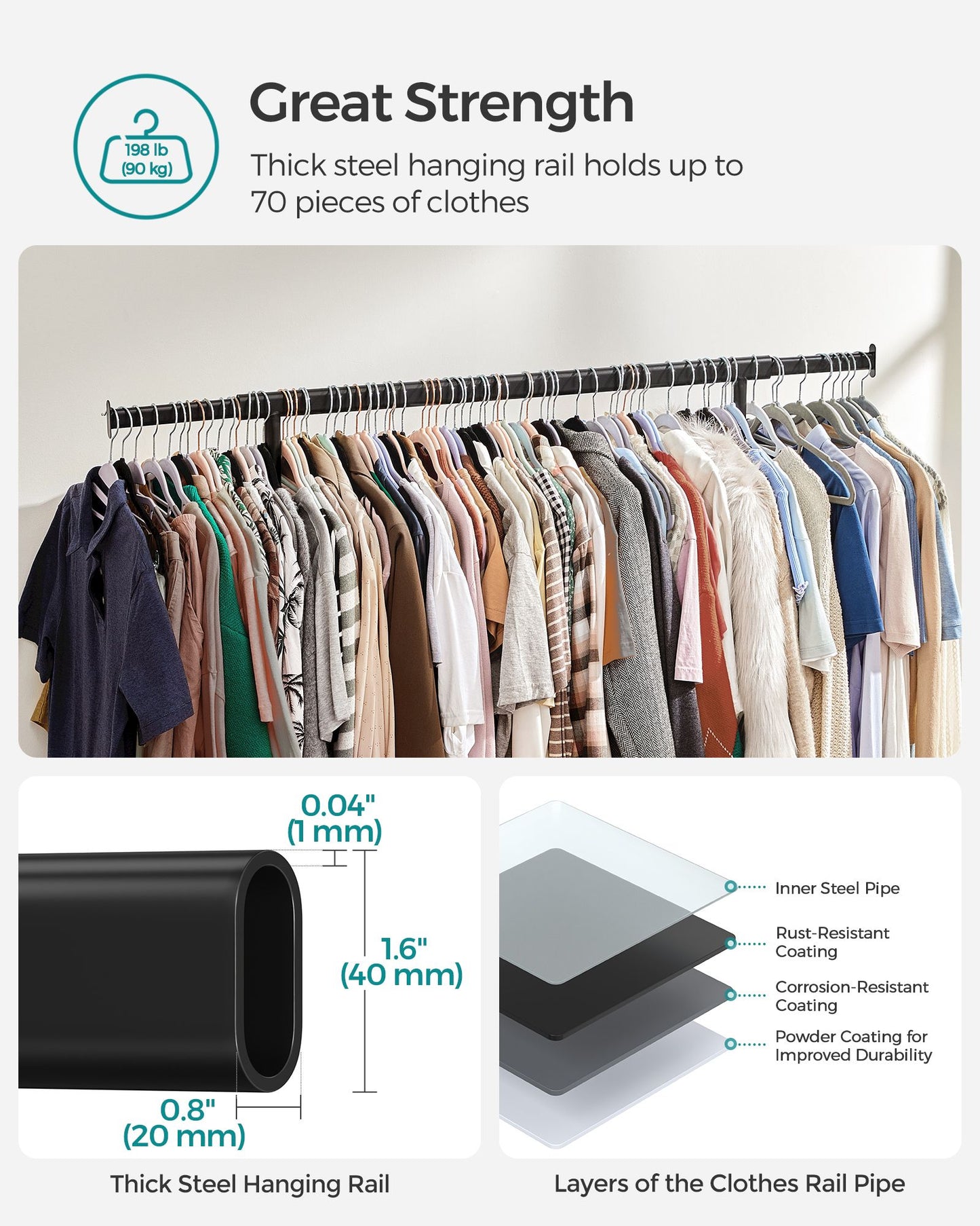 Clothes Rack with Extendable Hanging Rail