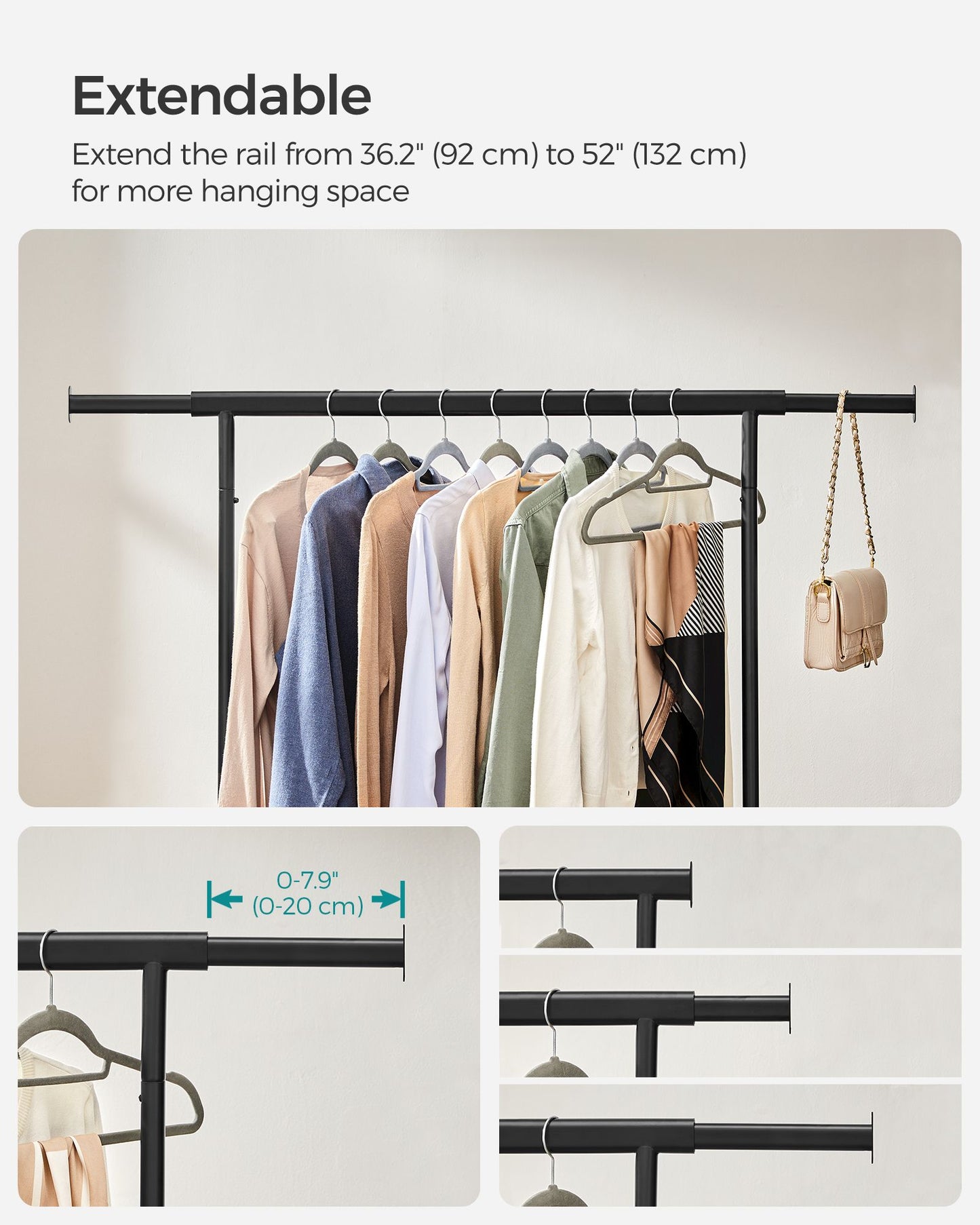 Clothes Rack with Extendable Hanging Rail