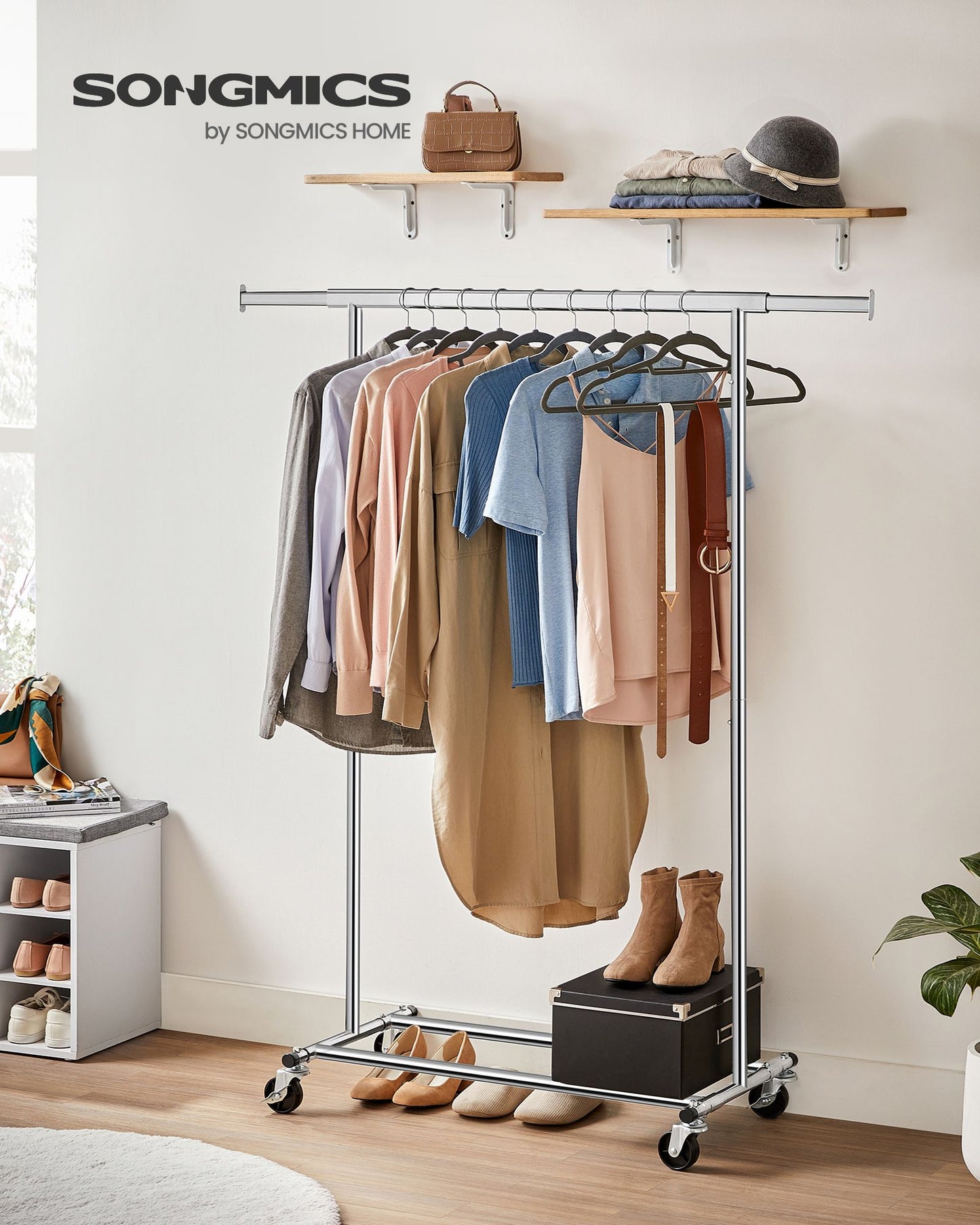 Clothes Rack with Extendable Hanging Rail