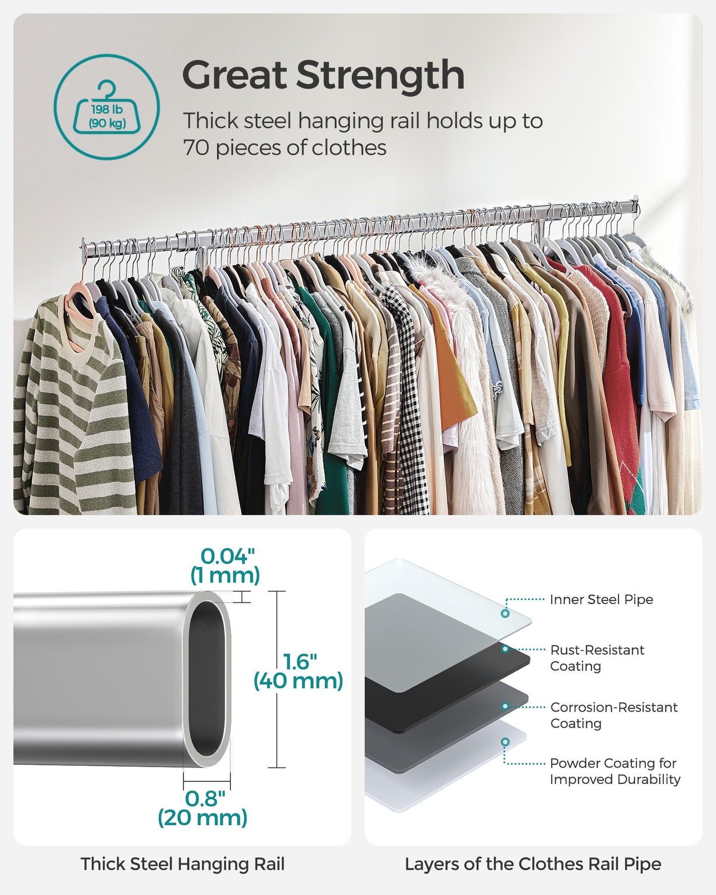 Clothes Rack with Extendable Hanging Rail