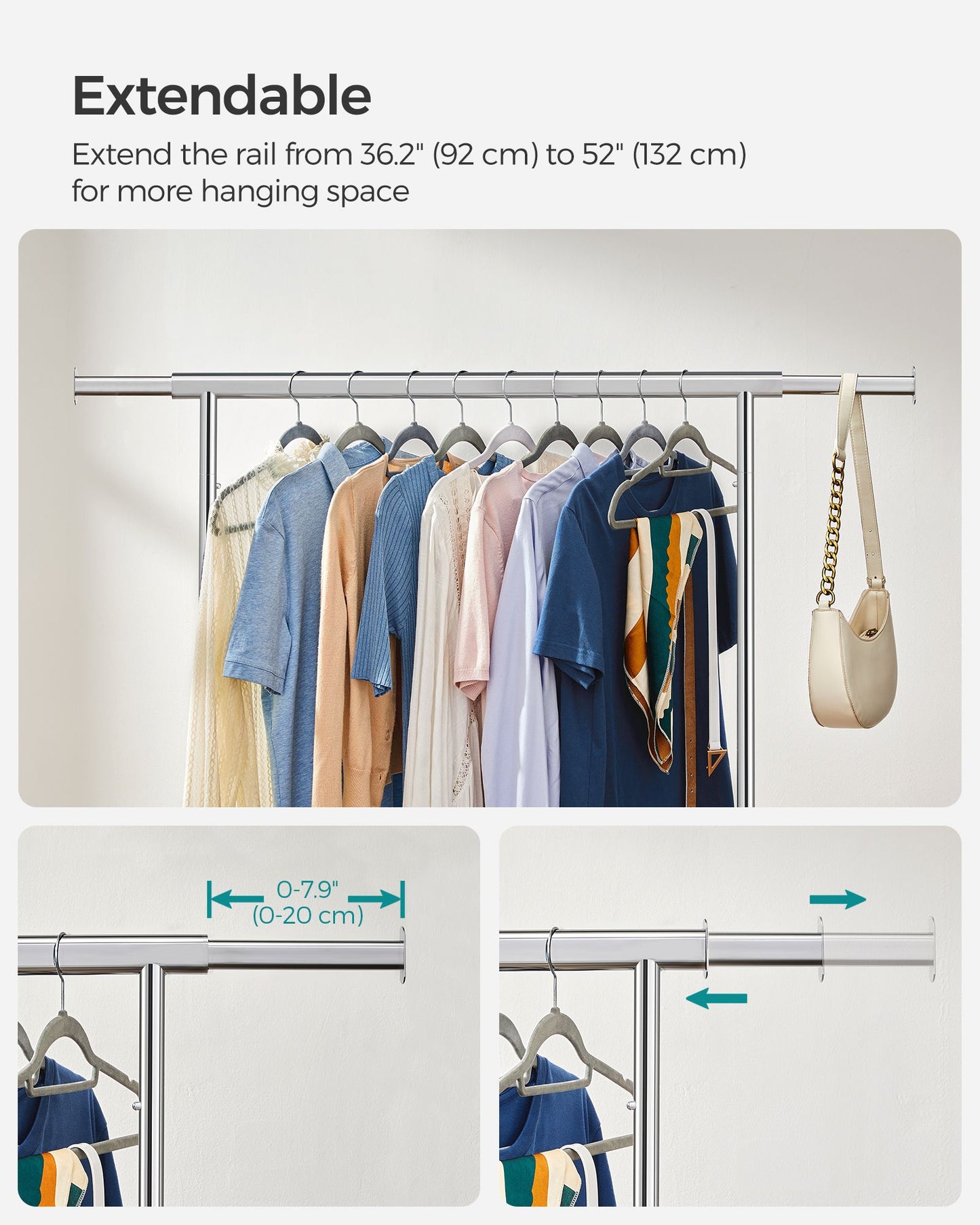 Clothes Rack with Extendable Hanging Rail