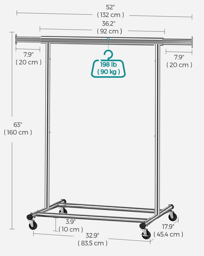 Clothes Rack with Extendable Hanging Rail