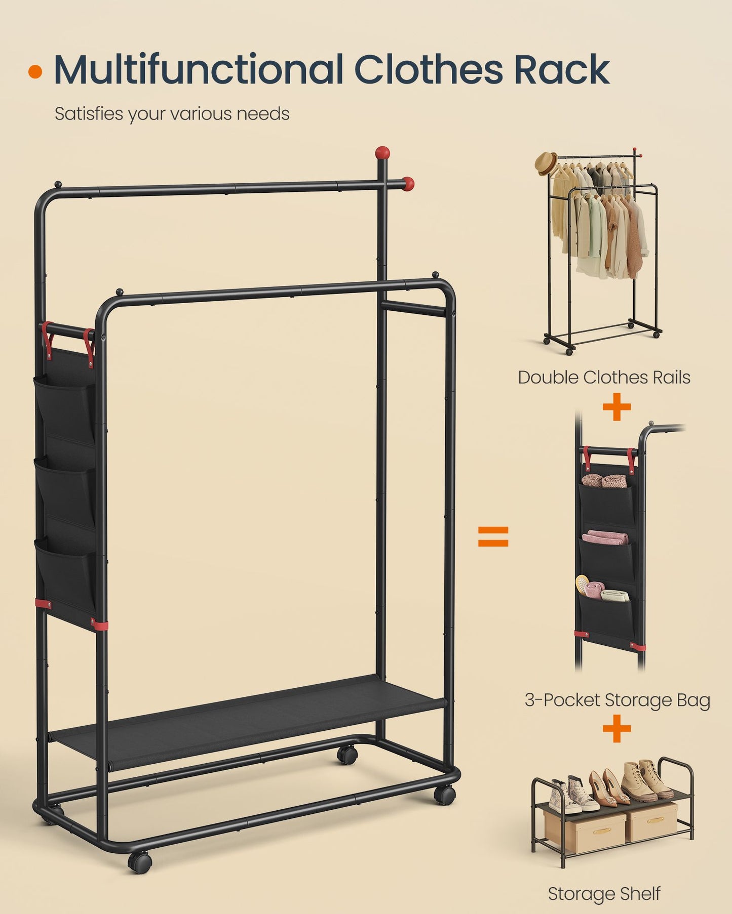 Double-Rod Clothes Rack on Wheels