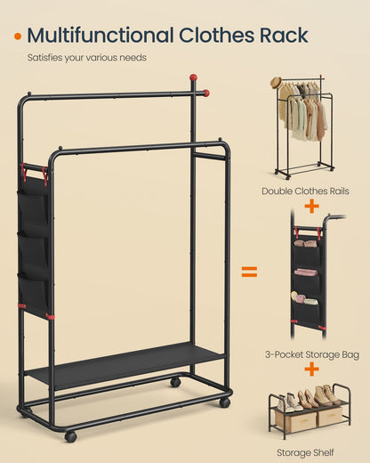 Double-Rod Clothes Rack on Wheels