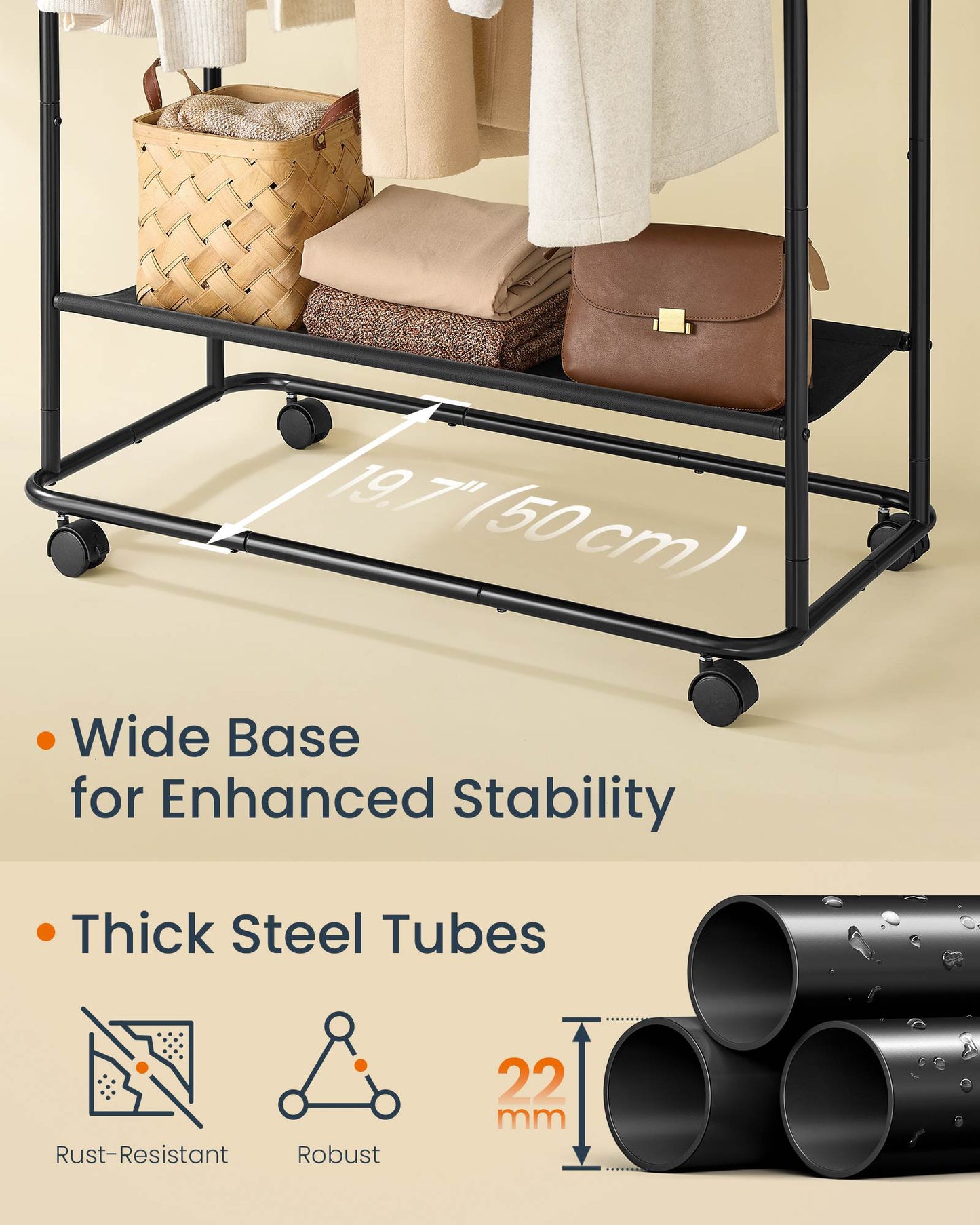 Double-Rod Clothes Rack on Wheels