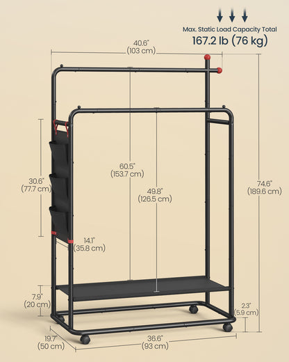 Double-Rod Clothes Rack on Wheels