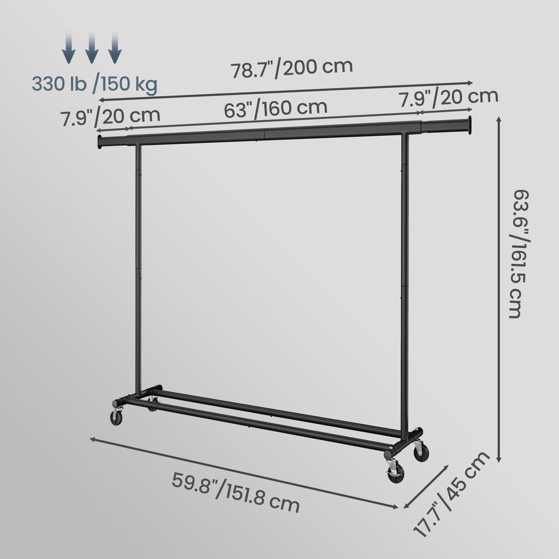 Garment Rail with Wheels, Adjustable Clothes Rack for Bedroom - image 3