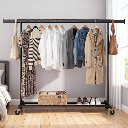 Garment Rail with Wheels, Adjustable Clothes Rack for Bedroom - image 4