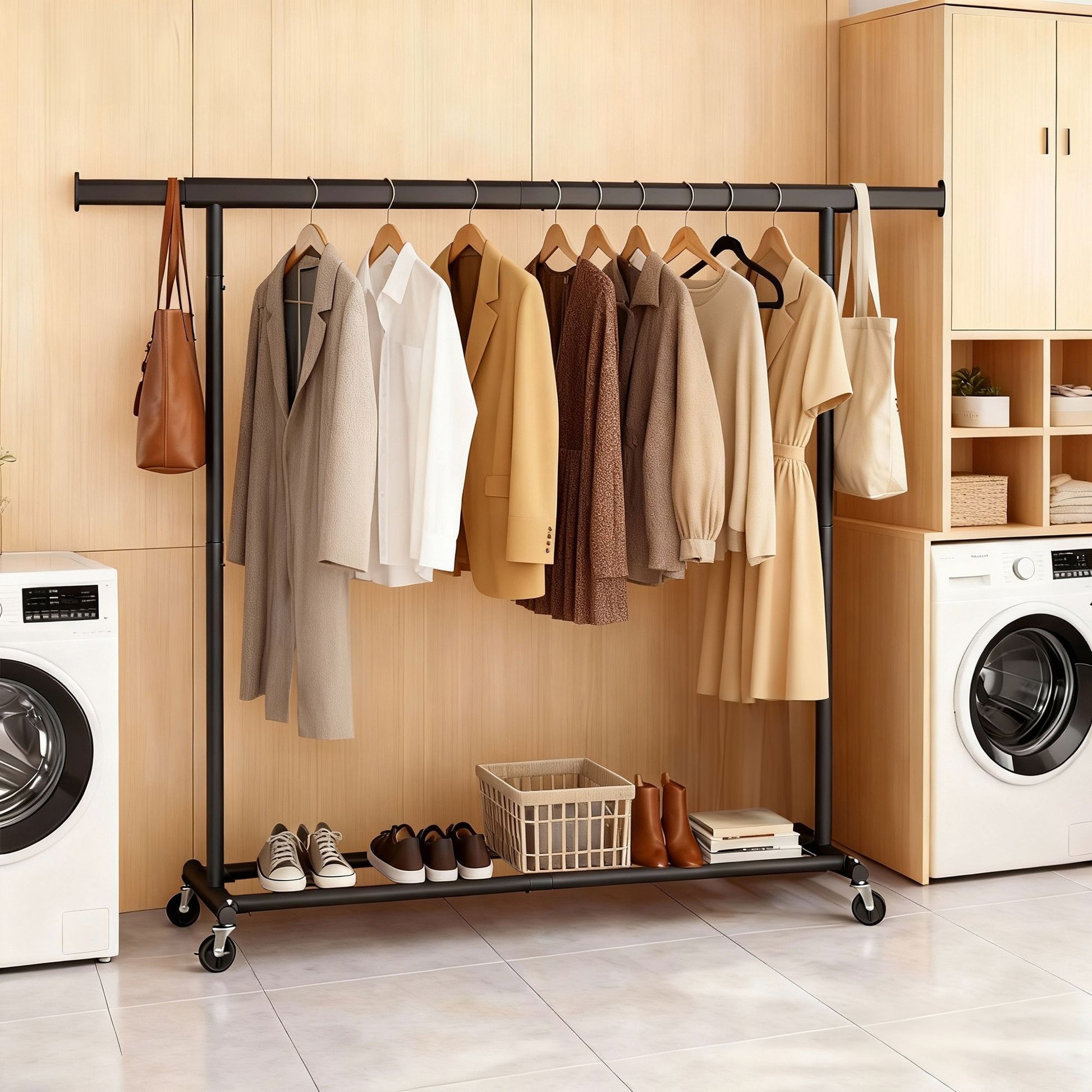 Garment Rail with Wheels, Adjustable Clothes Rack for Bedroom - image 5