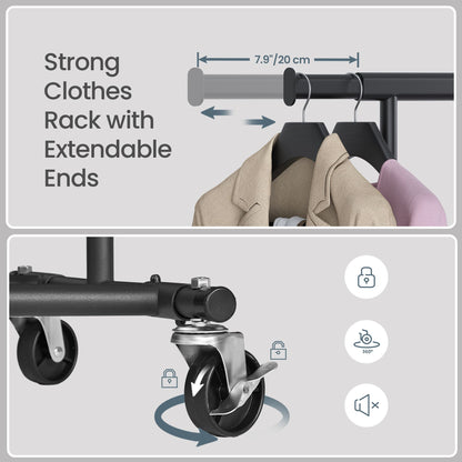 Garment Rail with Wheels, Adjustable Clothes Rack for Bedroom - image 6