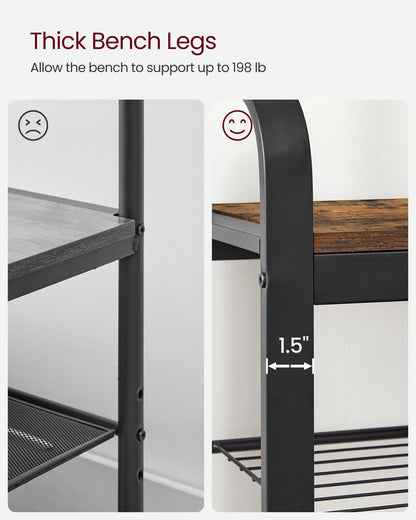 Coat Rack, Hall Tree with Shoe Bench for Entryway, Industrial Accent Furniture with Steel Frame