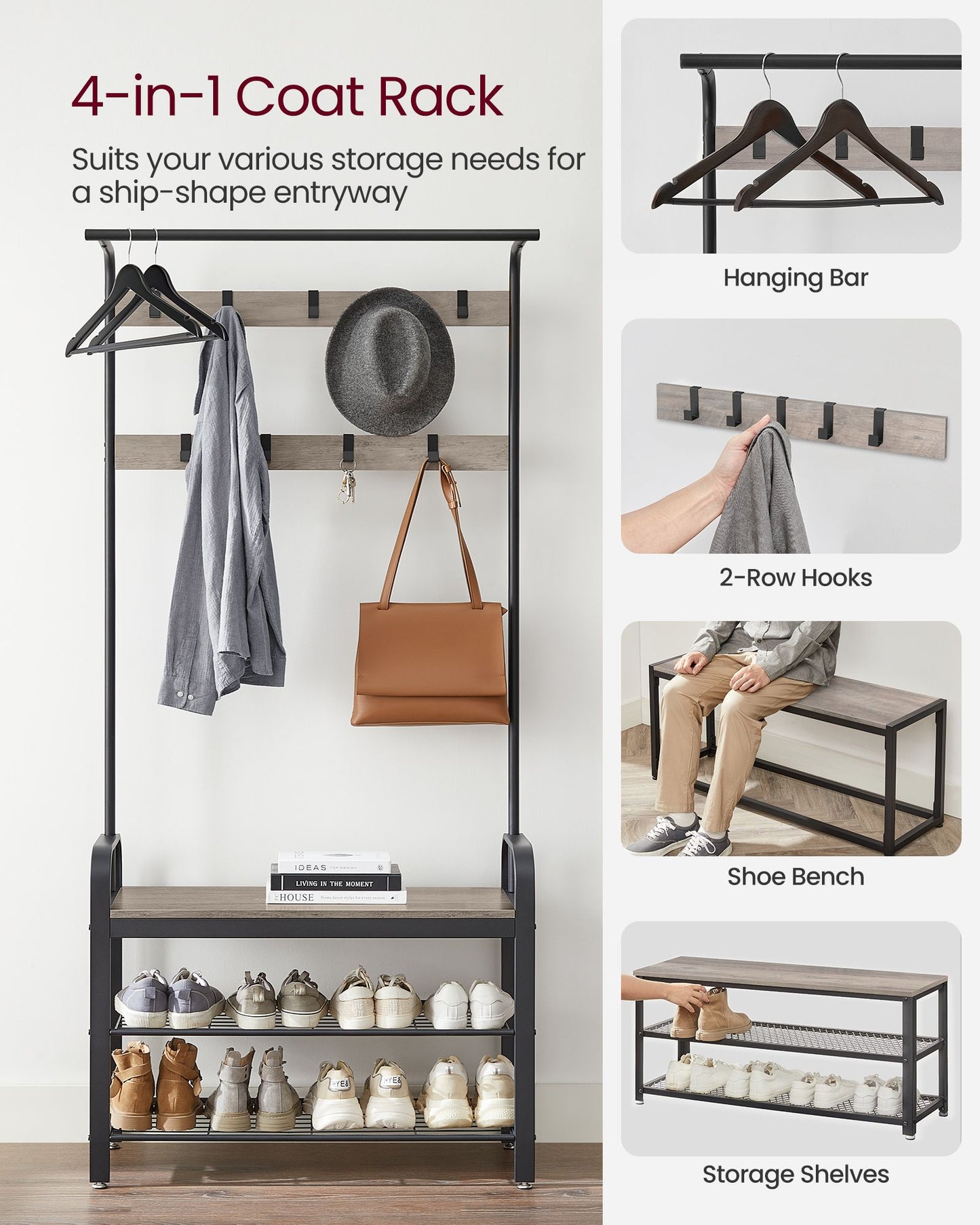 Coat Rack with Shoe Bench for Entryway