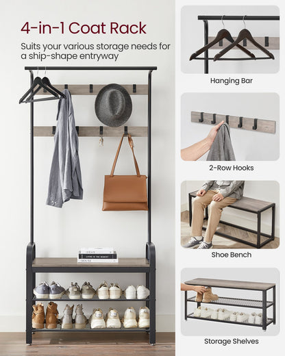 Coat Rack with Shoe Bench for Entryway