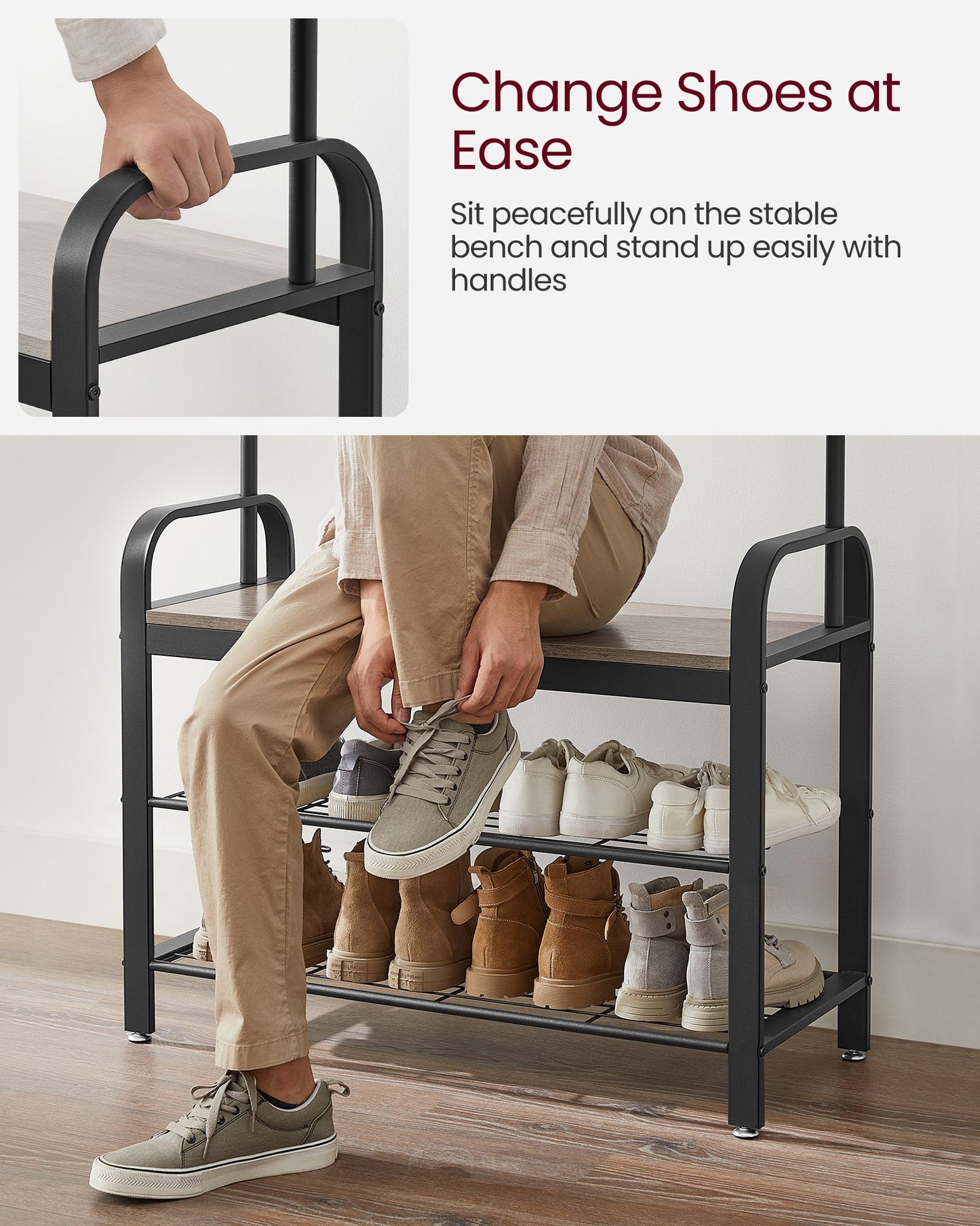 Coat Rack with Shoe Bench for Entryway