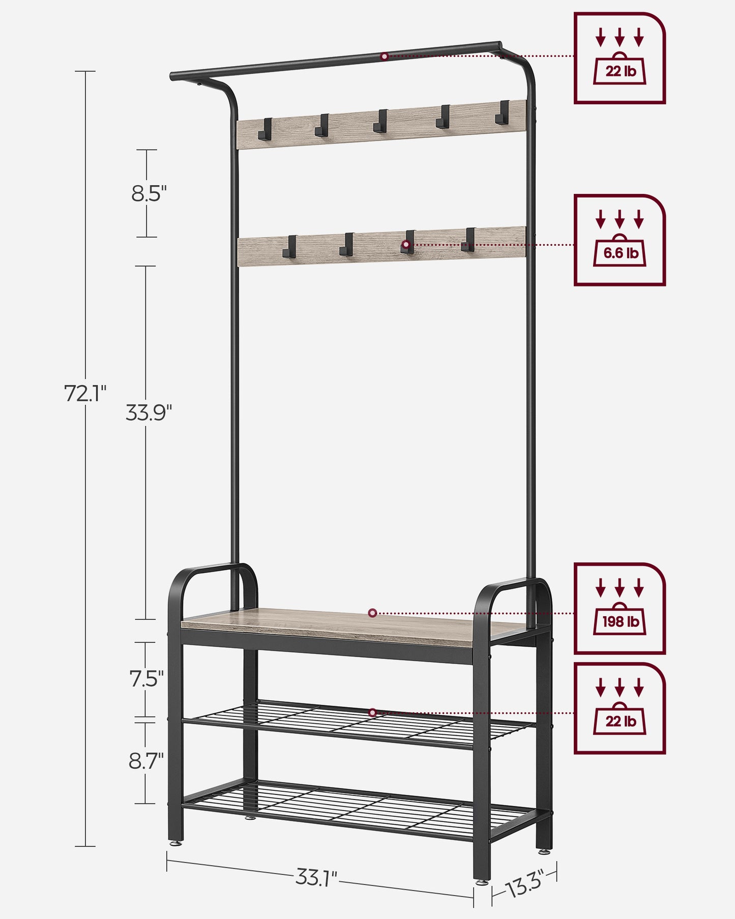 Coat Rack with Shoe Bench for Entryway