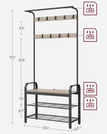 Coat Rack with Shoe Bench for Entryway