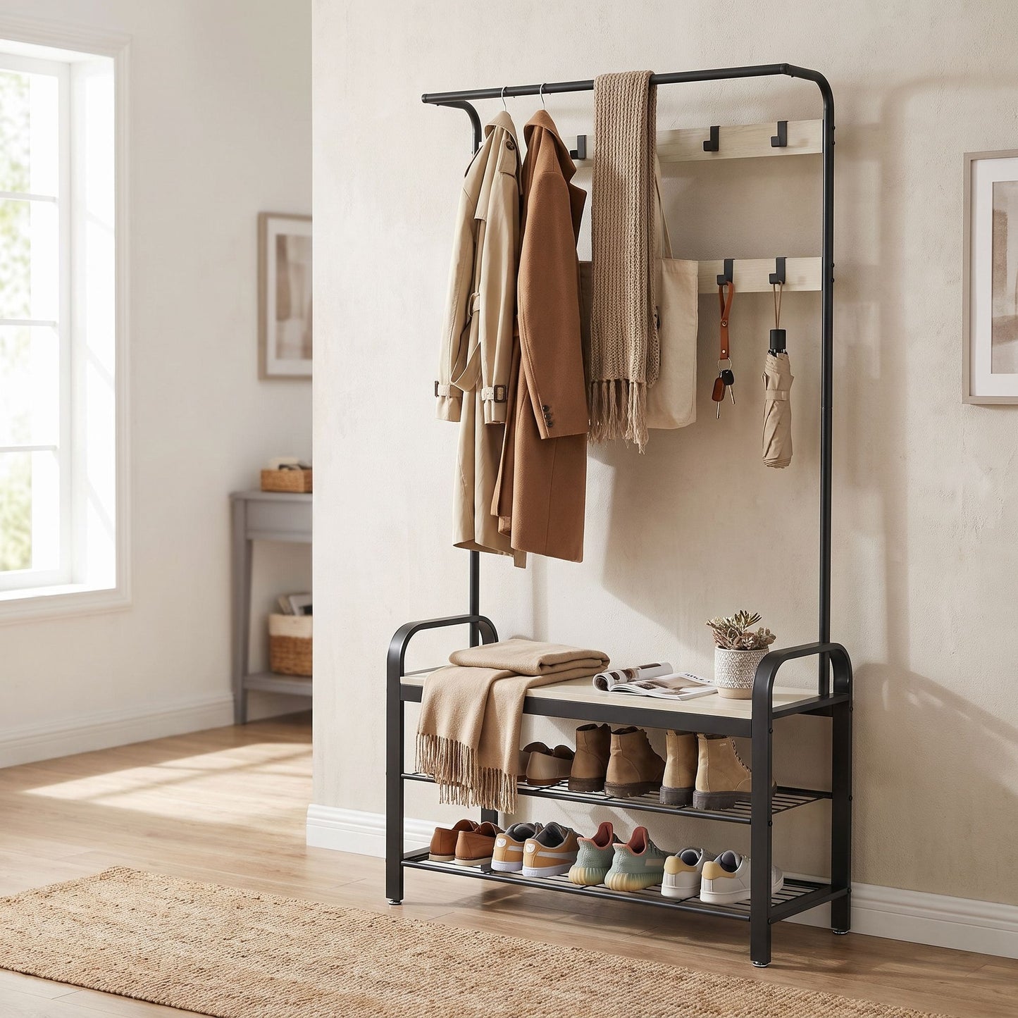Coat Rack, Hall Tree with Shoe Bench, Entryway Bench with Coat Rack - image 5