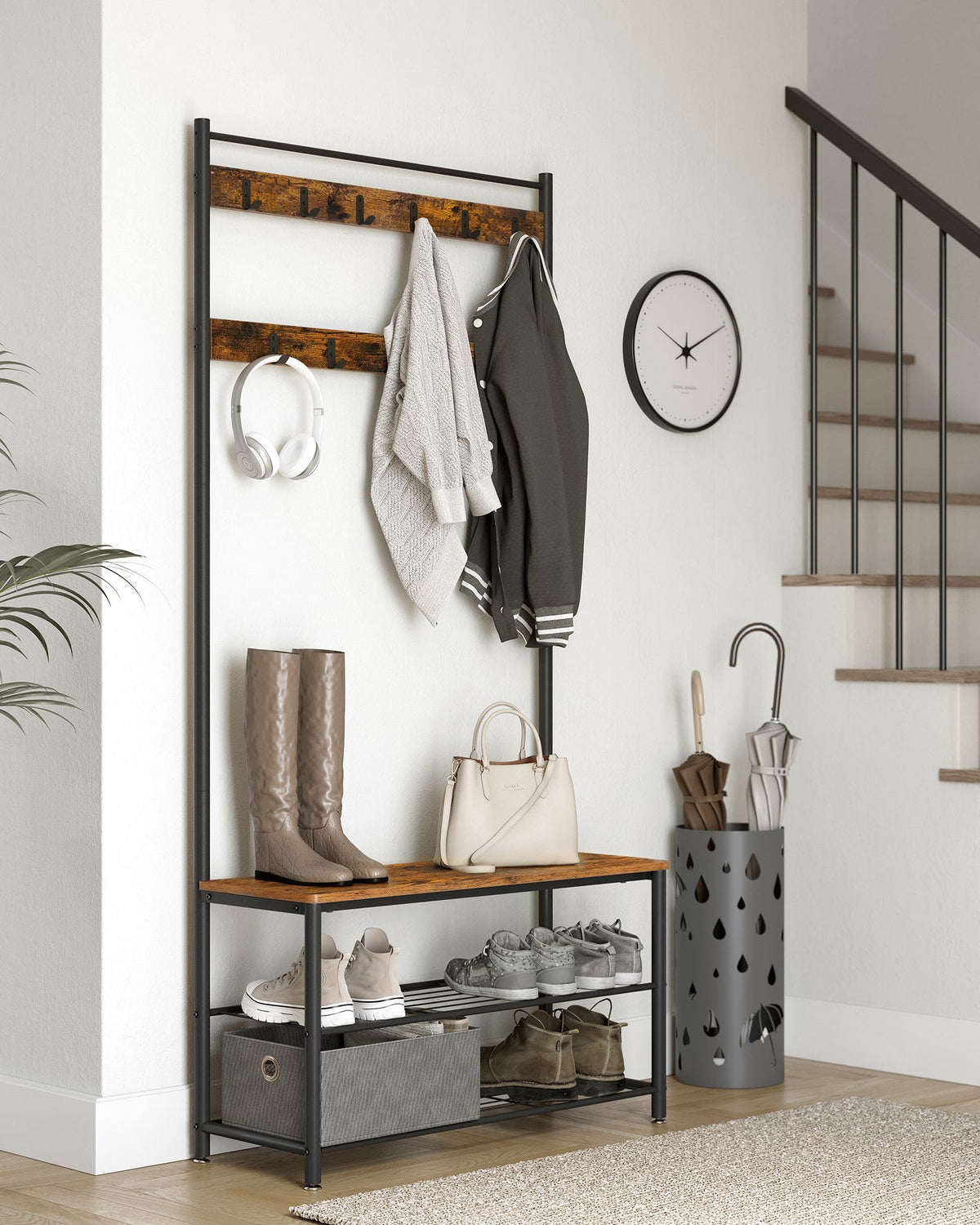 Coat Rack, Coat Stand with Shoe Storage Bench