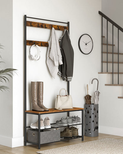Coat Rack, Coat Stand with Shoe Storage Bench