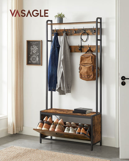 Coat Rack with Shoe Storage, Hall Tree with Bench, 9 Hooks and Top Shelf - image 4