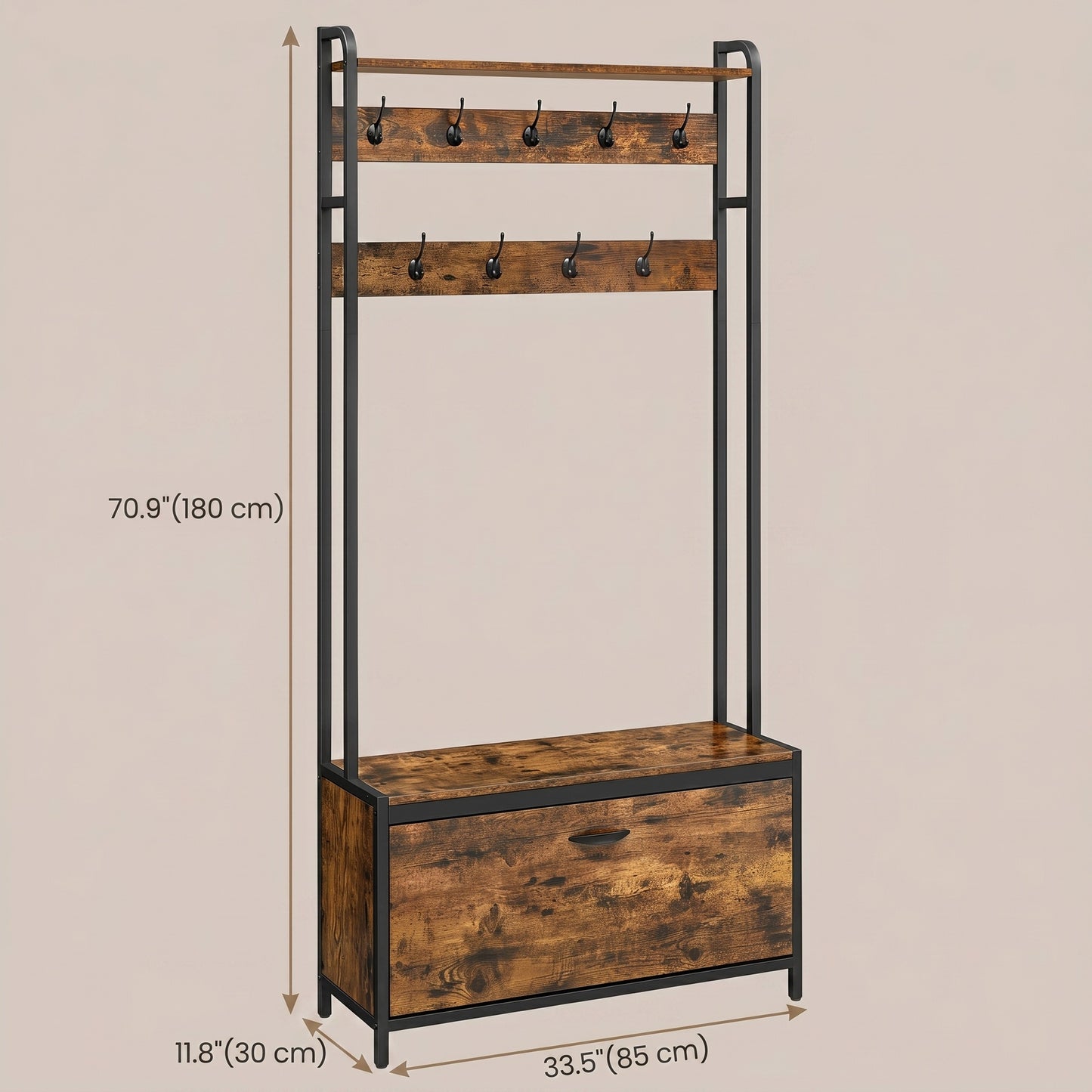 Coat Rack with Shoe Storage, Hall Tree with Bench, for Hallway - image 3