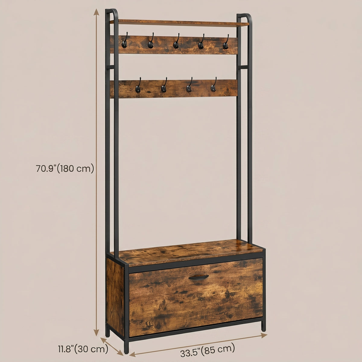 Coat Rack with Shoe Storage, Hall Tree with Bench, for Hallway - image 3