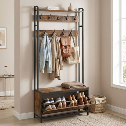 Coat Rack with Shoe Storage, Hall Tree with Bench, for Hallway - image 4