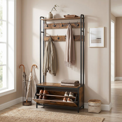 Coat Rack with Shoe Storage, Hall Tree with Bench, for Hallway - image 5
