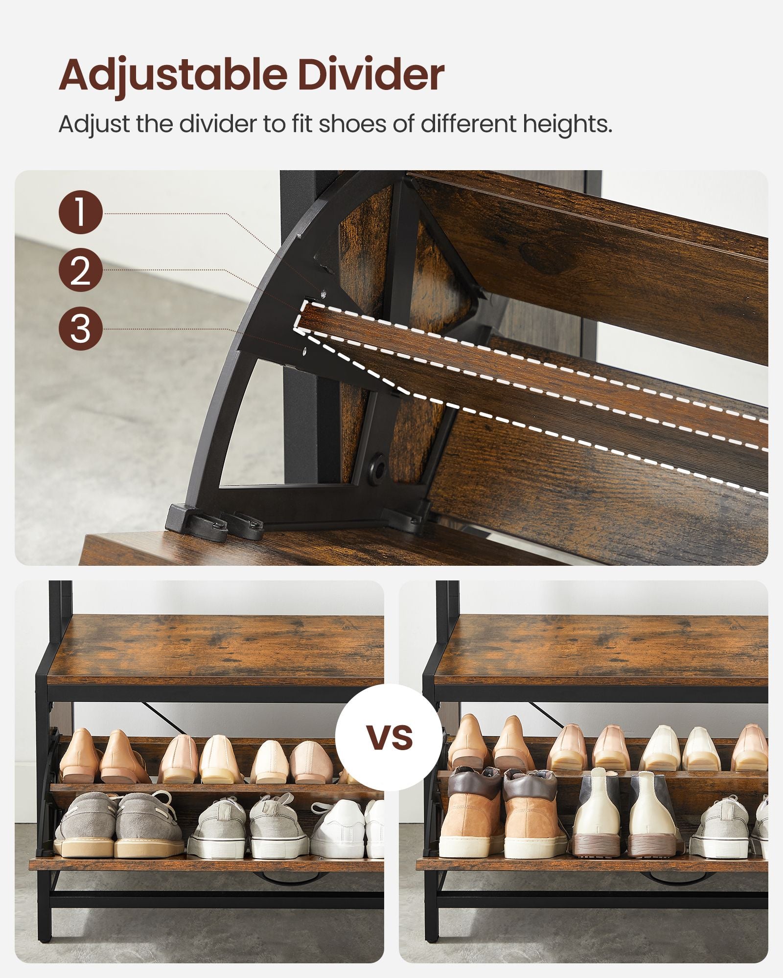 Coat Rack with Shoe Storage, Hall Tree with Bench, 9 Hooks and Top Shelf - image 7