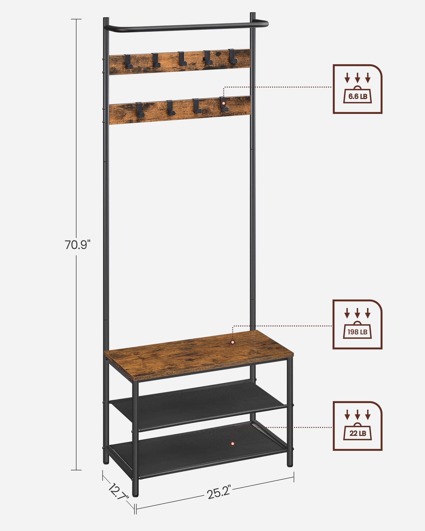 Hall Tree with Bench and Shoe Storage