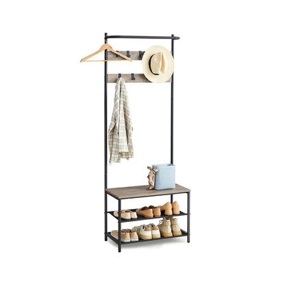 Hall Tree with Bench and Shoe Storage - Greige + Black
