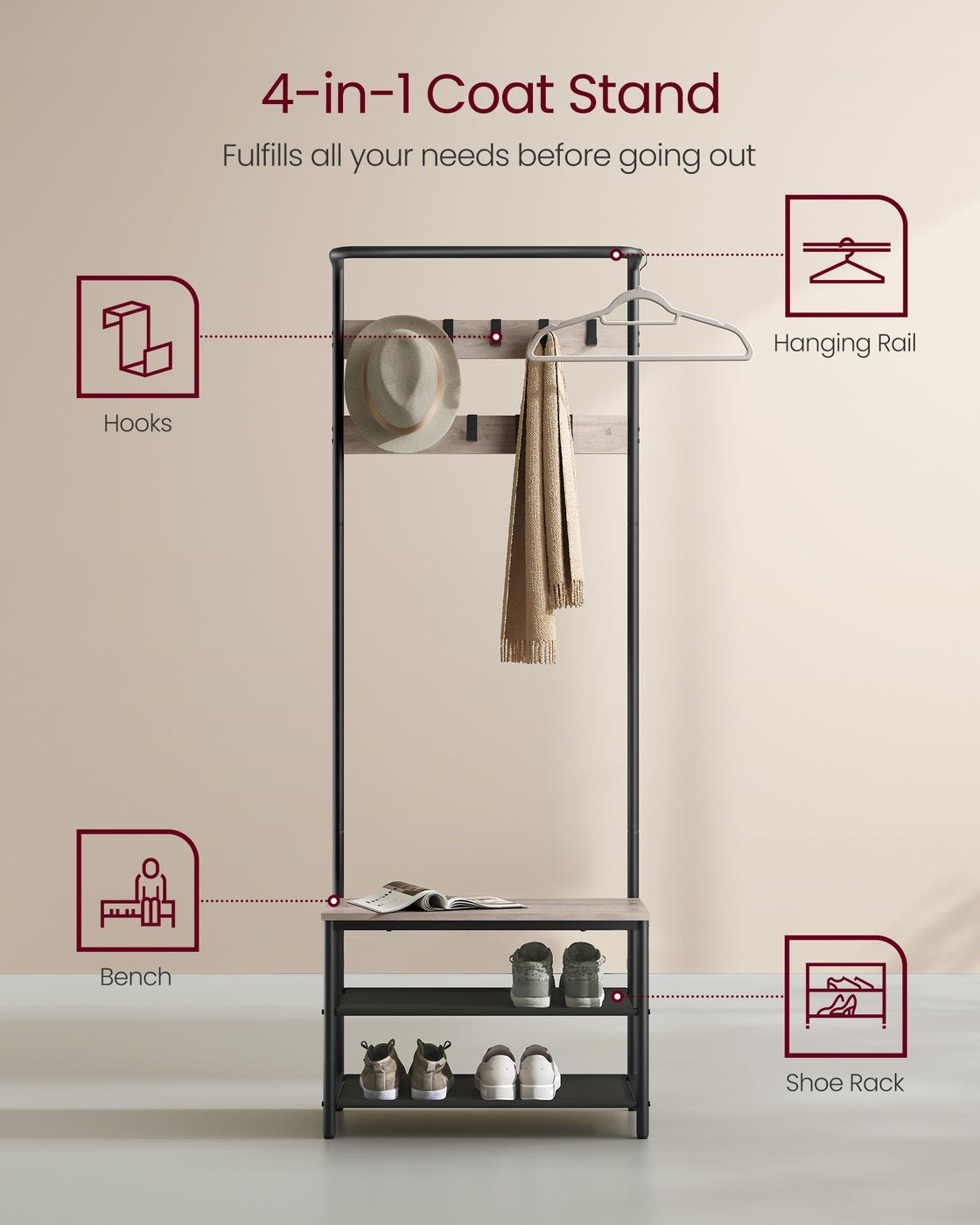 Coat Stand with Shoe Bench - image 19